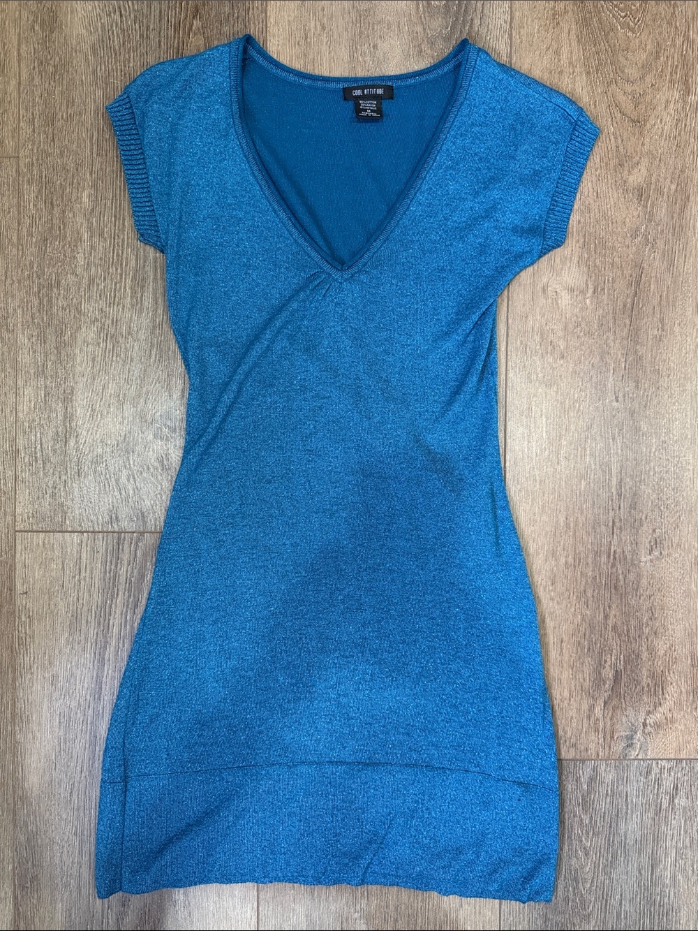 Cool Attitude Blue V-Neck Knit Tunic Dress